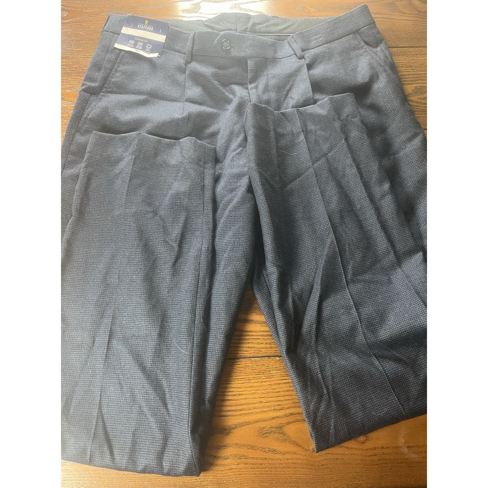 NEW Stafford Mens Classic Fit Pleated Navy Heather Dress Pants Size 34x32